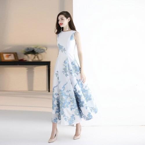 New Spring Summer Jacquard Dress Off Shoulder Embroidery Dress for Women Party Evening Night Ball Gown Long Dresses