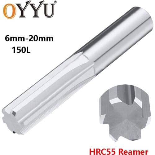OYYU Lengthened Straight Slot Reamers Uncoated Carbide Chucking Reamer HRC55 H7 6 Flute Tungsten Steel CNC Alloy 6-20mm Cutter