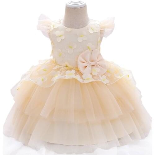 LZH Infant Baptism Bowknot Cake Princess Dress For Baby Girls 1st year Birthday Party Dress Children Dress Kids Newborn Clothes