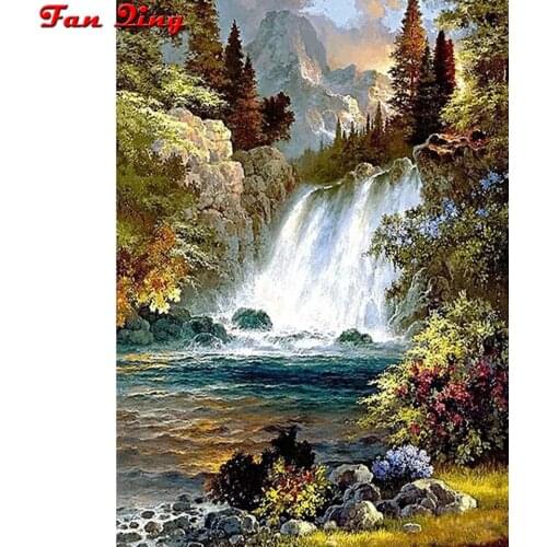 Full square/round drill diy diamond painting natural scenery waterfall 5d rhinestone embroidery kits art home decor