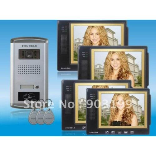 ZHUDELE Luxury 4-wires 8.3"color video door phone , support ID cards to open the door, CCD camera (1 to 4)