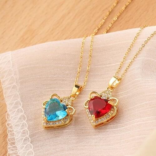 Luxury Elegant Heart Shape Big Zircon Crystal Pendant Women Necklace Ladies Cute Romantic Wedding Jewelry Female Choker Necklace