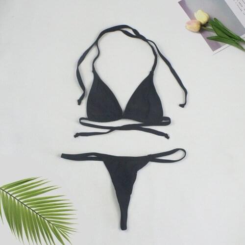 Bikini 2021 Sexy Swimwear Solid Color Halter Tether Swimsuit Summer Beach Bikini Set