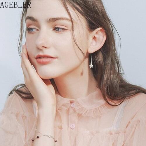 Lovely Cherry Blossom Jewelry Imitate Pink Pearl 925 Silver Drop Earring Fashion Long Exquisite Elegant Chain Girl Women Gift