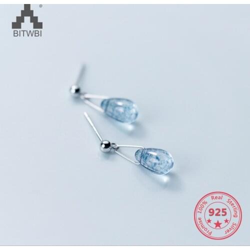 Real 925 Sterling Silver Drop Shaped Earrings Jewelry Water Drop Shape Blue Opal Natural Stone Earrings for Women Jewellery Gift