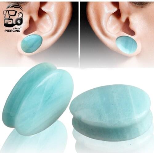 Light blue natural stone plug body jewelry water drop ear plugs 5-25mm piercing Teardrop shape ear expander 60 pcs/lot wholesale