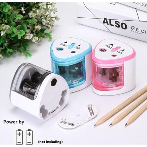 Pencil Sharpener 2 Holes Stationery Sharpener Electric Automatic Students Supply Pattern Random