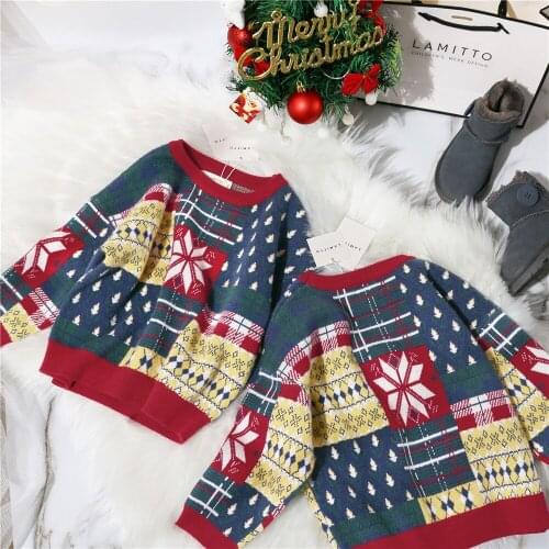 Tonytaobaby Winter New Boys and Girls' Christmas Childrens Clothing Retro Style Pure Cotton Loose Knit Sweater