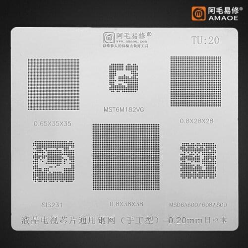 AMAOE BGA Stencil MSD6A600/608/800/MST6M182VG/SIS231/0.65/0.8 TU2 For LCD TV CPU Reballing IC Pin Square Hole Tin Plant Net
