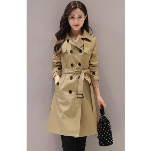 2019 Women Spring Autumn Trench Coat Fashion Casual Long Sleeve Slim Double Breasted Female Clothes Long Trench Windbreaker R803