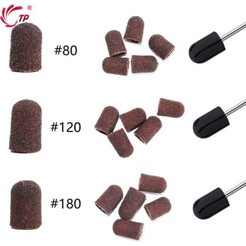 10Pcs 80#120#180#240# Nail Drill Bits 5 size Sanding Bands Block Caps Rubber Mandrel Grip Machine For Pedicure Nail Art Tool