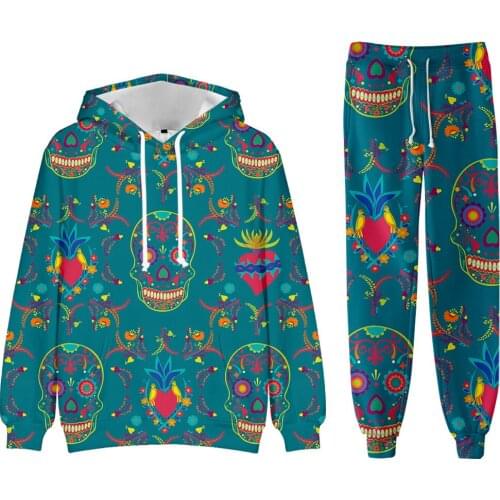 2020 New 3D Print Human skeleton Hip hop Harajuku Long-sleeved Hooded 2Pcs Women/Men Autumn Tracksuit Hoodies Pants