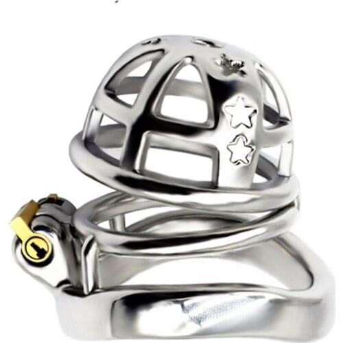 2021 New Penis Cock Cage Chastity Lock Stainless Steel Ring Star Hole Bondage Male With Sex Game Fetish Adult Sex Toy