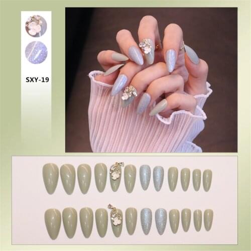 High Quality 24pcs Matcha Color Wear Long Paragraph Fashion Manicure Patch False Nails Save Time Wearable Nail Patch