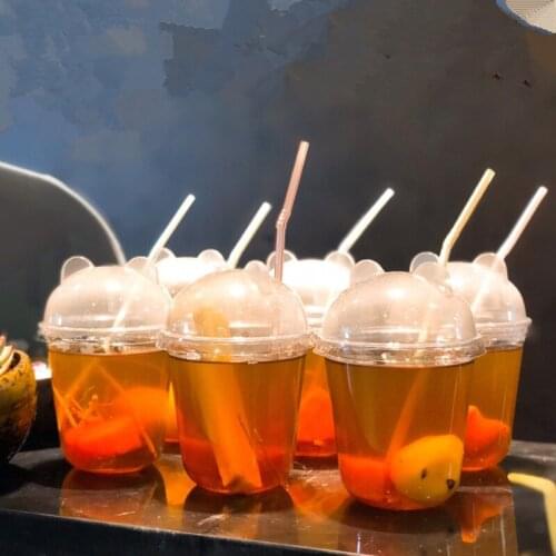 50pcs High quatity disposable plastic cups transparent U shape cute milk tea iced coffee fruit juice packaging cups with lids