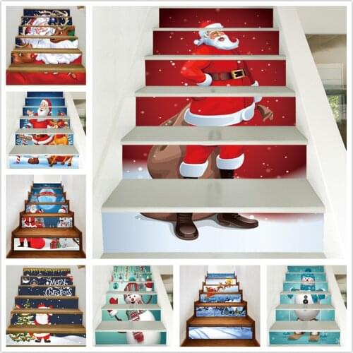 6pcs/13pcs Santa Claus Stickers for Staircase PVC DIY Adhesive Wallpaper Christmas Stair Decoration Mural Decals trappen sticker
