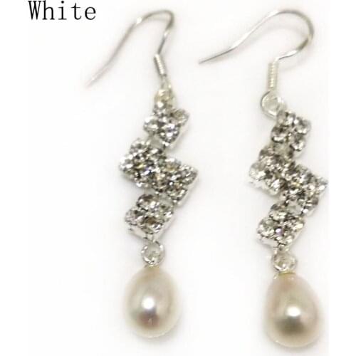 7-8mm Natural White Raindrop Freshwater Cultured Oval Pearl 925 Sterling Silver Zirconia Earring
