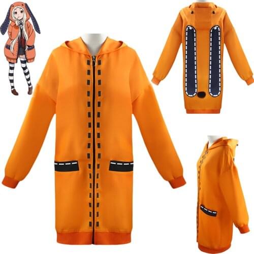 Anime Kakegurui Compulsive Gambler Yomoduki Runa Cosplay Costume Halloween Women Girls Orange Zipper Hoodies&Sweatshirts C80A70