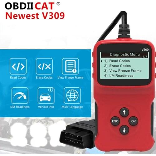 Newest V309 ELM327 12V OBD2 Car Diagnostic Code Reader Scanner Support Full OBDII Obd 2 Giagnostic Function With Multi-language