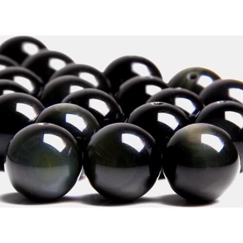Natural Genuine black Rainbow Obsidian Stone beads Round black Obsidian smooth spacer Loose Beads for jewelry making bracelet