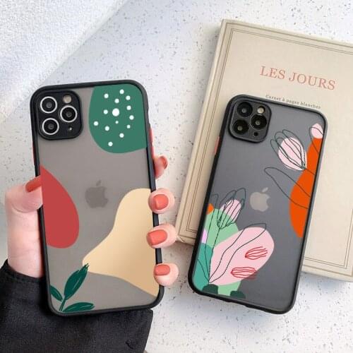 INS Style Floral Phone Case For iPhone 12 11Pro Max Green Leaf Matte Lavender Back Cover For iPhone 7 8 Plus X XR XS Max 12mini