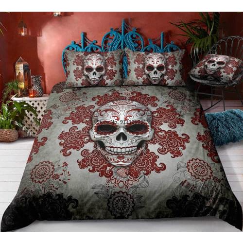 Home Textile Cool Bedding Sets King Size Luxury Sugar Skull Duvet Cover Set Quilt Cover with Pillowcase Bed Sets Bed Comforter