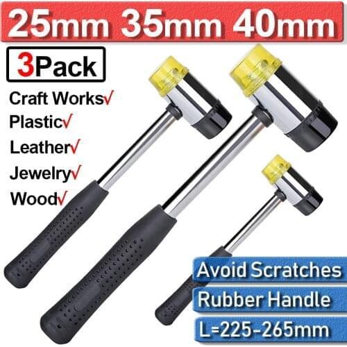 Double Faced Head Larger Small Rubber Hammer 25mm 35mm 40mm Mallet Nonslip Grip Hammer for Driving in Nails Woodworking Tools