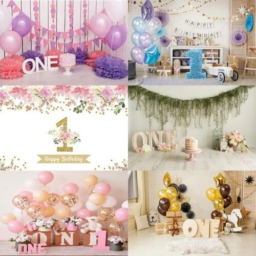 1st Photo Backdrop Princess Newborn Baby First Happy Birthday Party Fower Decoration Prince Photography Backgrounds Banner