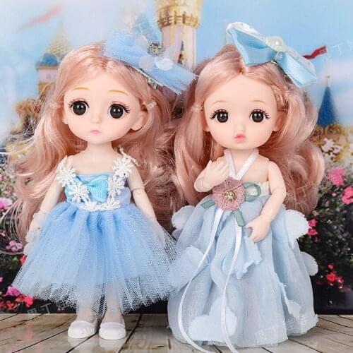 2pcs/lot 16cm Dress-up BJD Doll BJD Blue Dress Cute Little Doll for Girls Articulated Doll