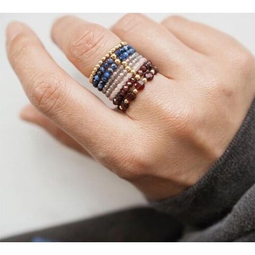 Fashion Crystal Beaded Rings Cute Minimalist Coloful Beads Geometric Stacked Fine Rings for Women Party Gift Jewelry
