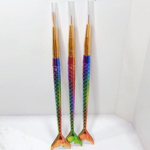 3pcs Nail Brush Set Nylon Wool Makeup Brushes Line Tool Cosmetics Mermaid Gradient 3D Handle Colorful Nail Art Tools Liner Brush