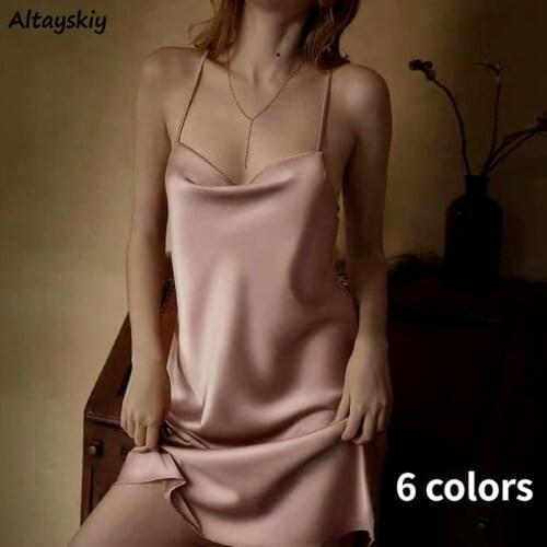 Nightgowns Women Sleeveless Stylish Sexy Nightwear Mini Backless Spaghetti Strap Solid Sleepwear Female Soft Summer Sleepshirts