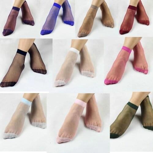 Hot 10 Pairs/lot Women Girls Popular Casual Short Summer Transparent Elastic Crystal Silk Socks