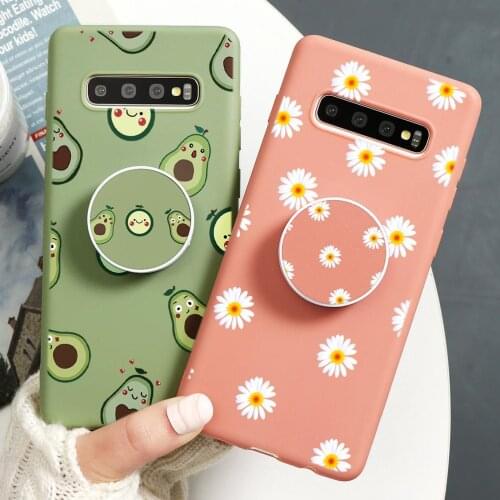 Soft TPU Cover For Samsung Galaxy S21 S20 S9 S8 S10 Plus Ultra S10e J8 J7 J6 A6 Plus A8 A5 A7 2018 2017 Floral Holder Stand Case