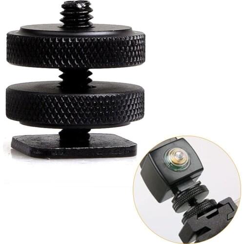 Pro 1/4" Dual Nuts Tripod Mount Screw Black To Flash Hot Shoe Adapter For Camera Studio Accessories