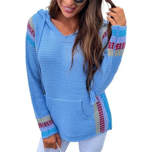 Drawstring Simple Patchwork Hooded Pocket Pullover Sweater for Outdoor