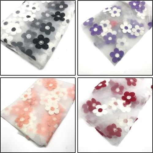One yard 130cm wide flower embroidered mesh fabric soft tulle flower girls clothes women dress DIY material