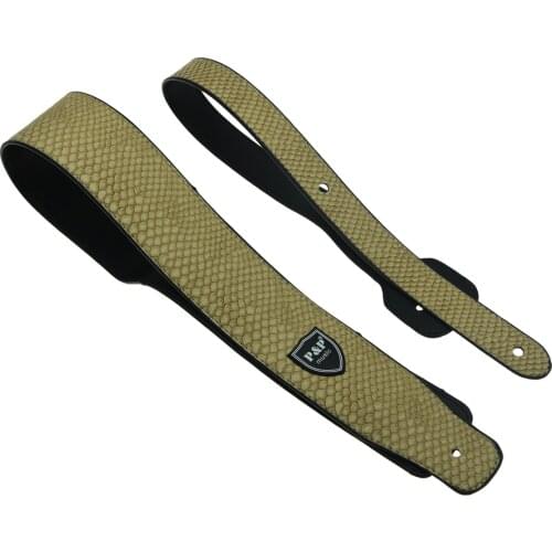 KAISH PU Leather Adjustable Acoustic Electric Guitar Bass Wide Strap Cream Python Skin Embossed