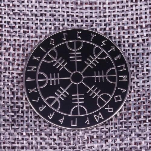 Viking Runes Runic Badge Wicca Magical Norse Brooch Elder Futhark Enamel Pin Ancient Mythology Asatru Jewelry