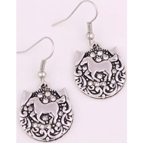 Earrings For Female Male Cat Head Shape Horse Pattern And Beautiful Crystal Religious Amulet Jewelry Zinc Alloy Dropshipping