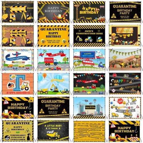 Construction Boy Birthday Excavator Birthday Banner Photography Background Toy Truck Child Kids Photostudio Props Poly Backdrop