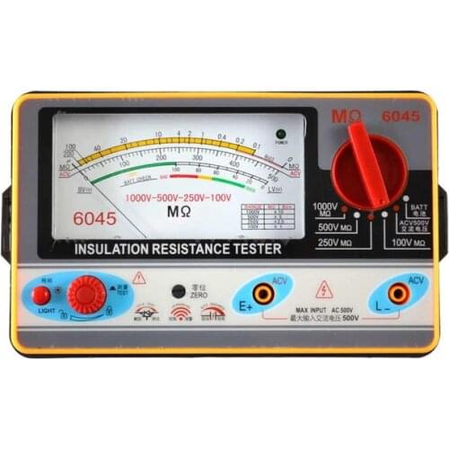 TY6045 Resistance Tester 100V-250V-500V-1000V Insulation Pointer Resistance Meter Analog Insulation Tester 0.5-2000M Resistance