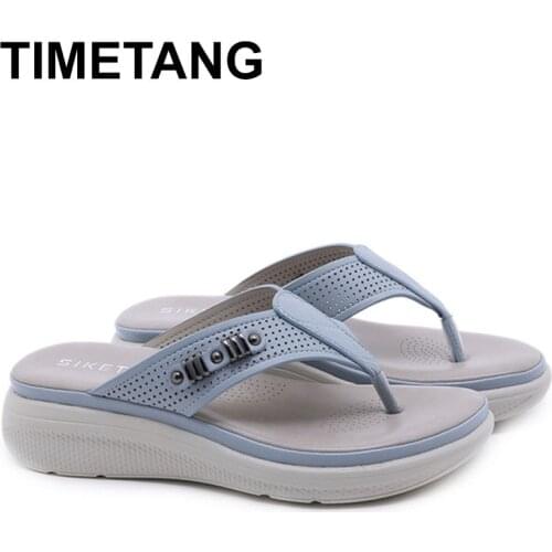 TIMETANG 2021 new womens metal hollow anti-slip soft-soled slippers flip-flops heel wedges thick-soled women sandals