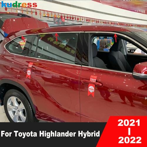 Window Trims For Toyota Highlander Hybrid 2021 2022 Stainless Steel Upper Window Frame Trims Molding Strip Car Styling 8pcs