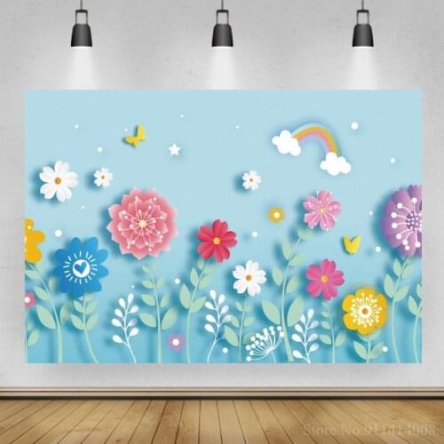 Chinese Paper Cut Art Flowers Newborn Baby Shower Photography Backdrop Rainbow Children Room Decor Vinyl Photo Backgrounds