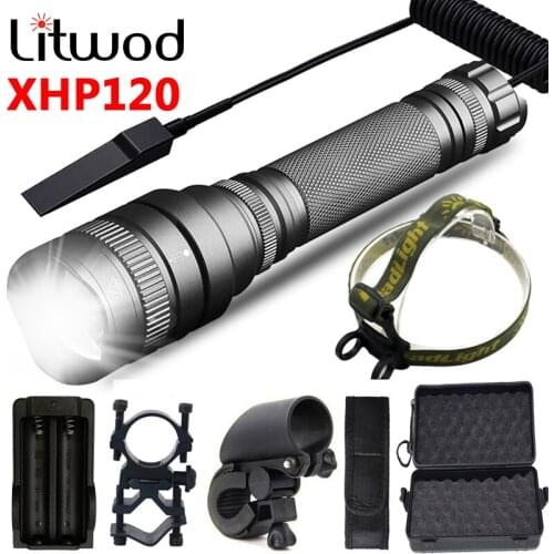 High Quality XHP120 Zoomable Powerful Tactical Led Flashlight Torch 8000lm 18650 Battery Waterproof Hunting Lantern Light
