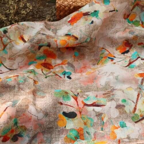 High end natural pure ramie fabric Ink dyed powder digital printing tissu Summer thin style robe dress clothing tissus