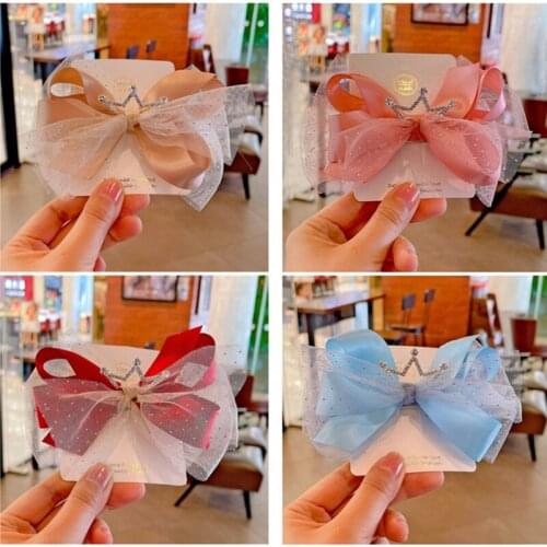 10pcs/Lot Korean Version New Girls Cute Print Mesh Big Bow Crown Hairpins Sweet Hair Clips Barrettes Fashion Hair Accessories