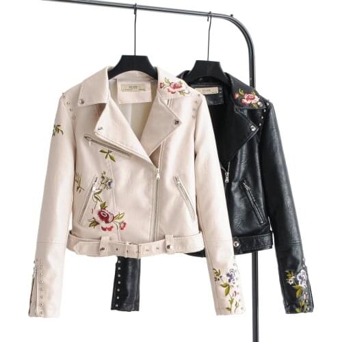 Handsome European and American pu small jacket women 2020 new embroidered motorcycle leather jacket women short tight leather ja