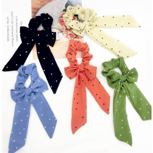 Hot Sale Women Elegant Dot Bow Ribbon Yarn Elastic Hair Bands Scrunchies Hair Ropes Fashion Headwear Hair Accessories